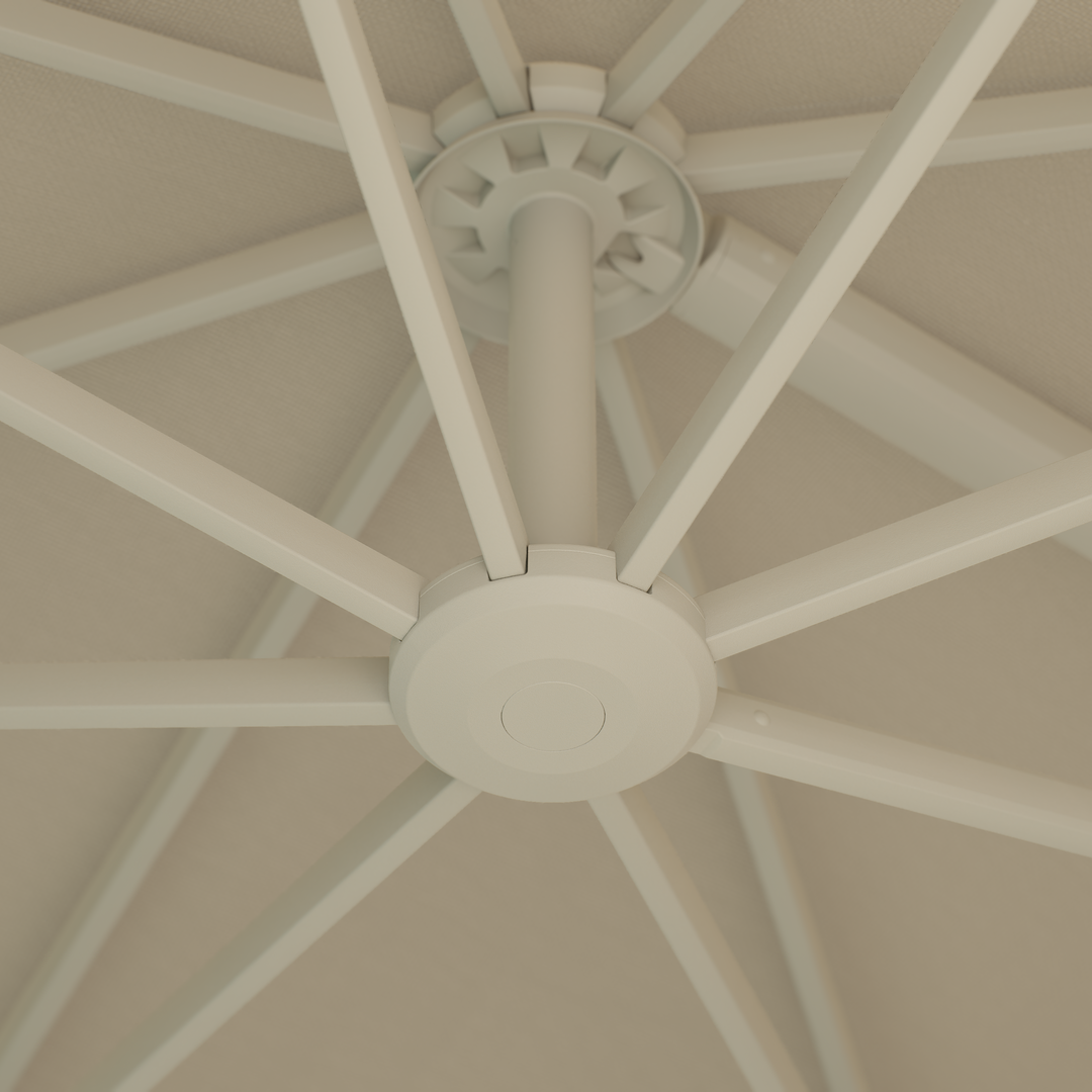 Parasol suspendu LED Mallorca cadre beige et toile couleur sable + base + housse de protection