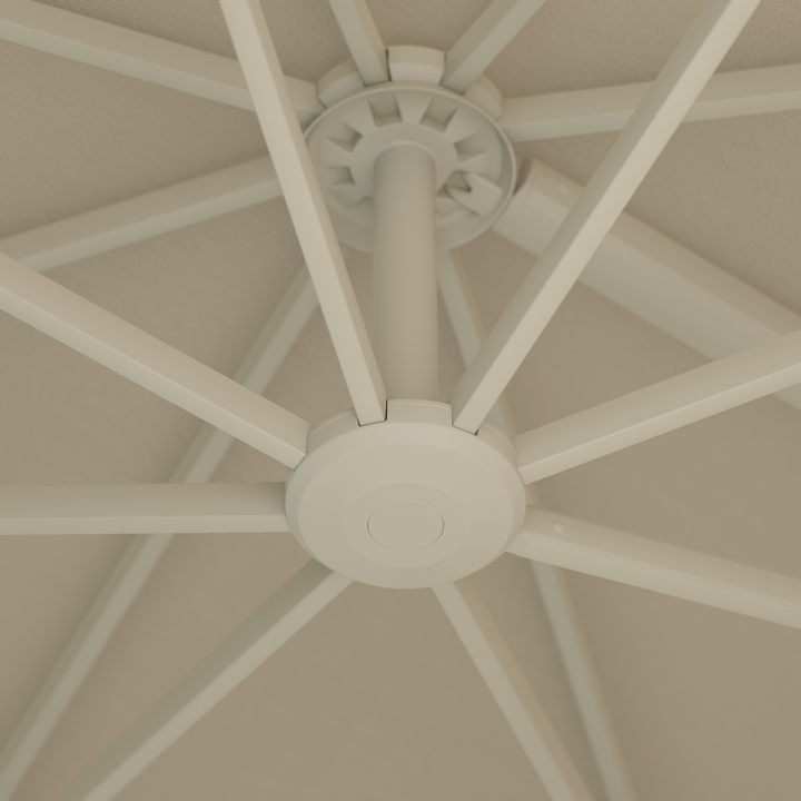 Parasol suspendu LED Mallorca cadre beige et toile couleur sable + base + housse de protection