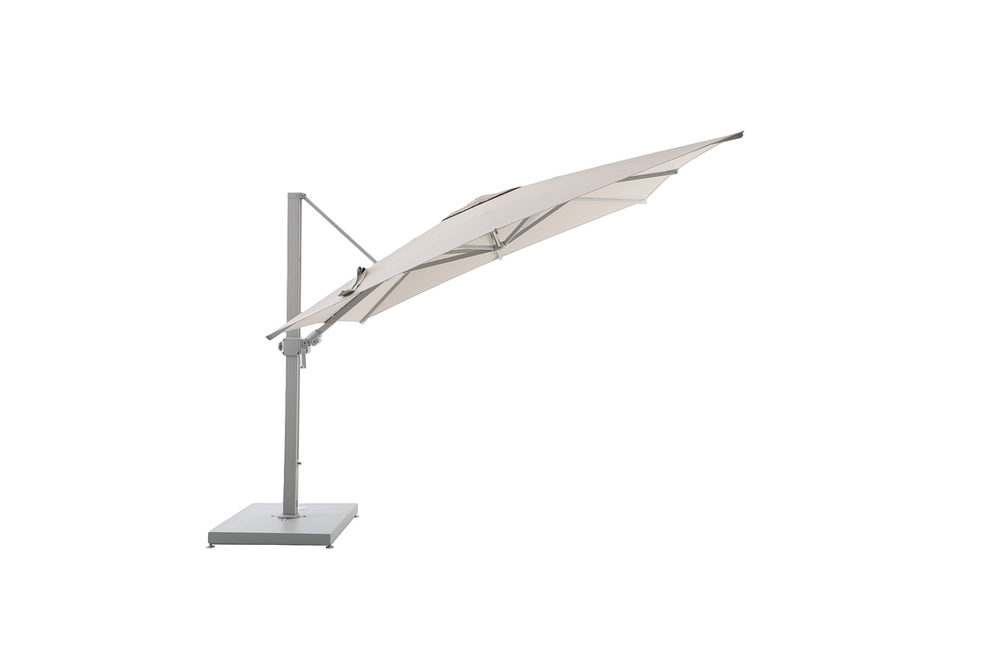 Solux zweefparasol 300x300 met linen aluminium frame en beige sunbrella doek