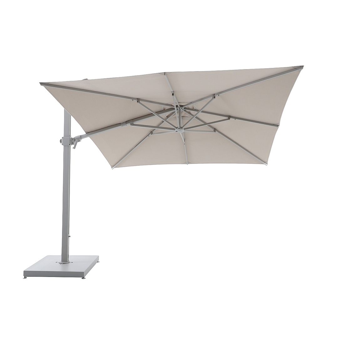 Solux zweefparasol 300x300 met linen aluminium frame en beige sunbrella doek