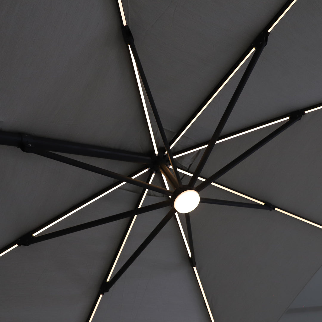 Mallorca LED cantilever parasol antracite frame and antracite parasol fabric + base + protective cover
