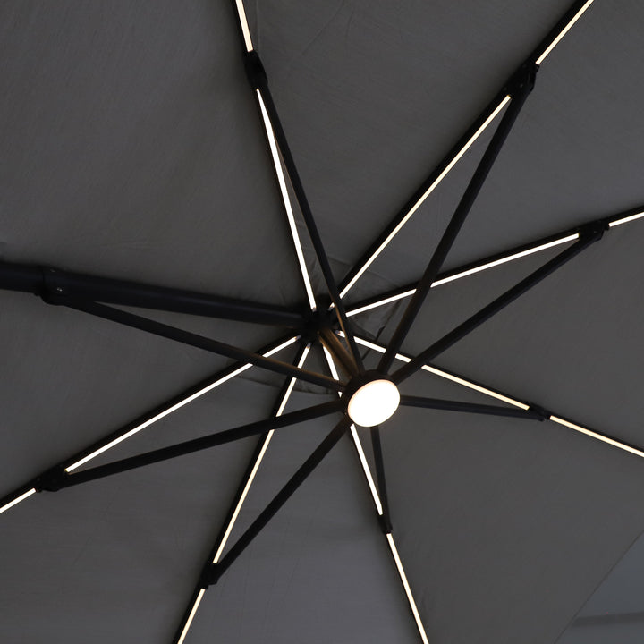 Mallorca LED cantilever parasol antracite frame and antracite parasol fabric + base + protective cover