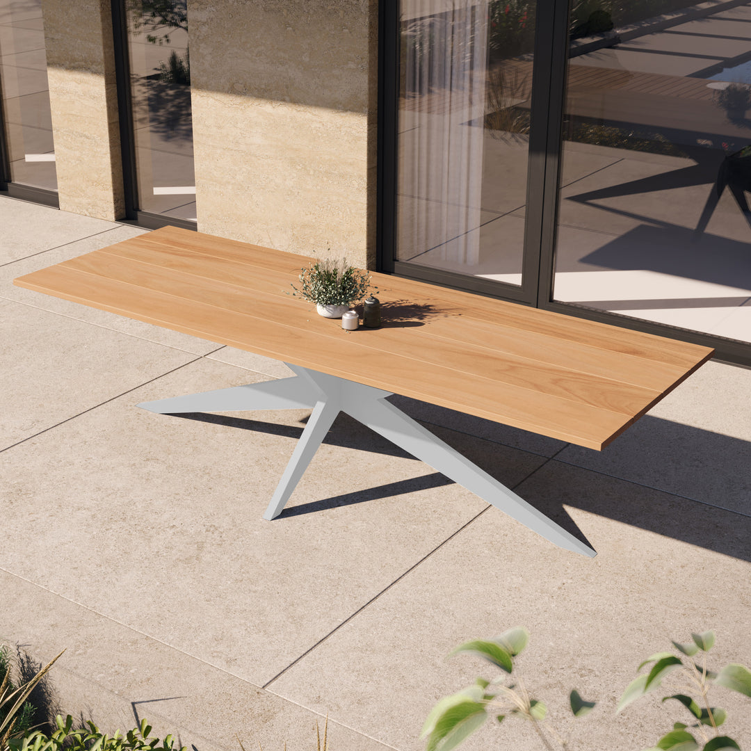 Yate garden table 280x100 white aluminum frame and teak table top
