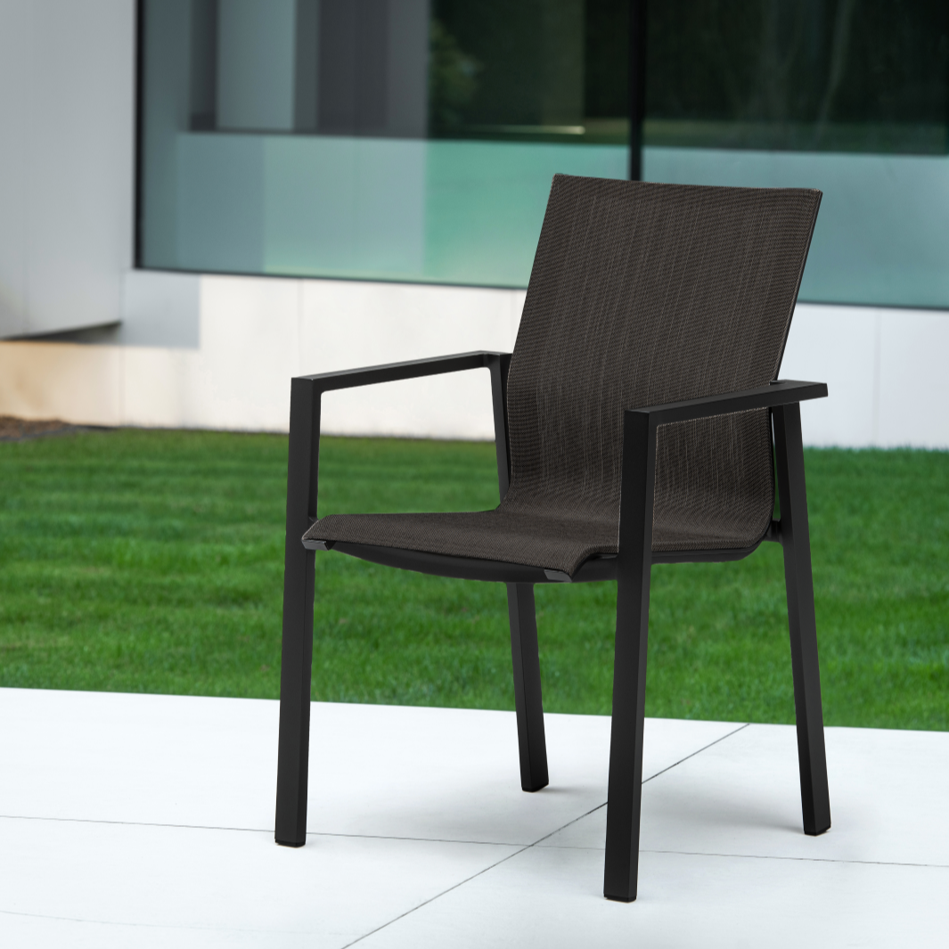 Beja stackable garden chair in black aluminum and black textilene