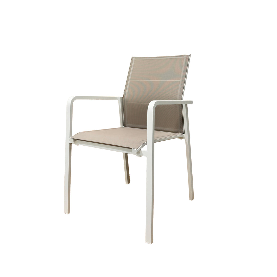 Chaise de jardin empilable Boca en aluminium blanc et textilène taupe