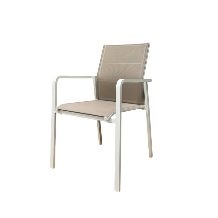 Chaise de jardin empilable Boca en aluminium blanc et textilène taupe