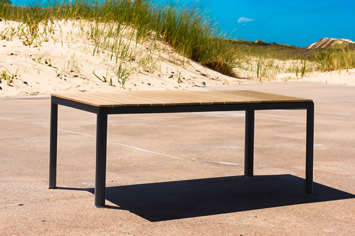 Bonita table de jardin 210x100 blanc antracite cadre et plateau de table en teck
