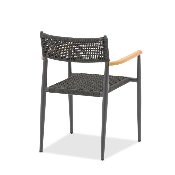 Chaise de jardin empilable Coco en aluminium anthracite et corde ronde tressée carrée anthracite