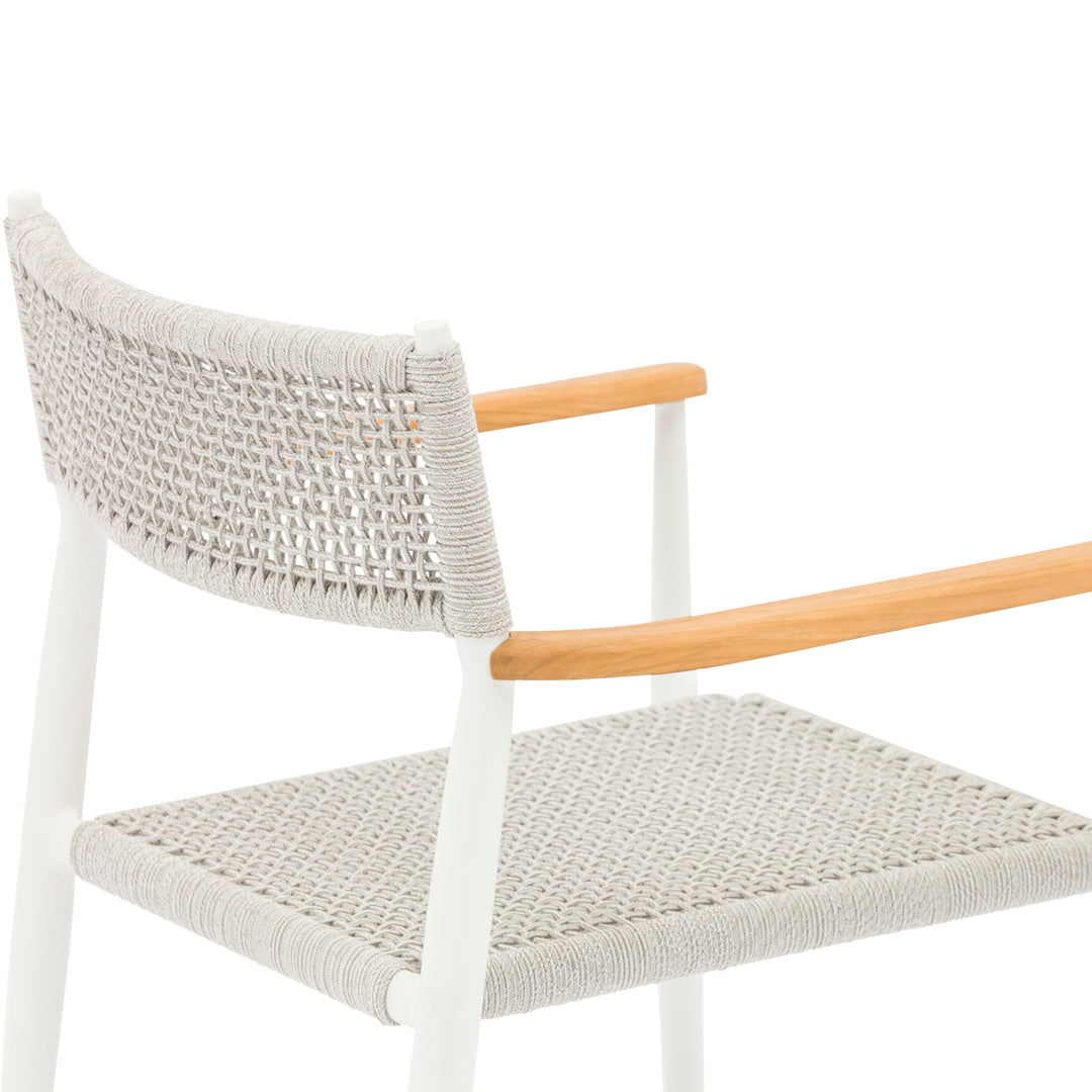 Chaise de jardin empilable Coco en aluminium blanc et corde ronde tressée carrée gris clair