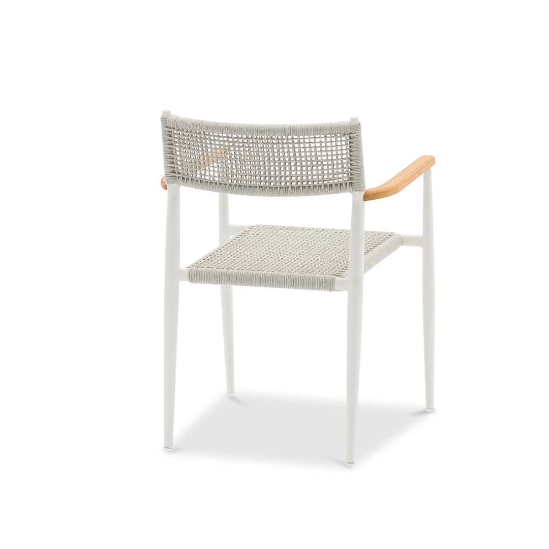 Chaise de jardin empilable Coco en aluminium blanc et corde ronde tressée carrée gris clair