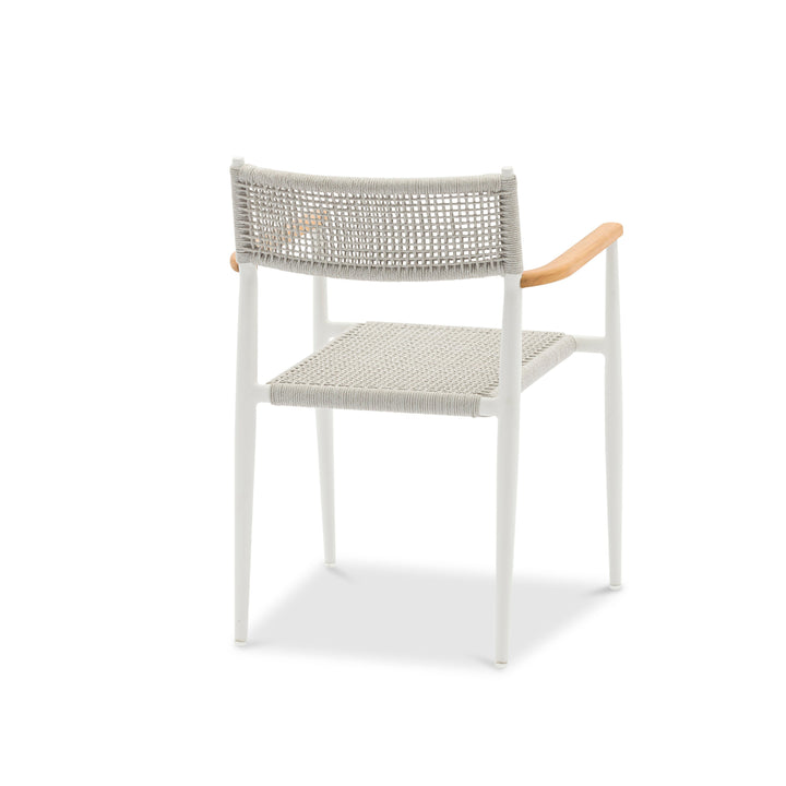 Chaise de jardin empilable Coco en aluminium blanc et corde ronde tressée carrée gris clair