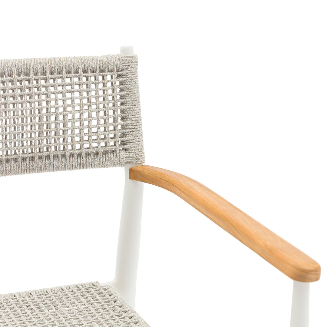 Chaise de jardin empilable Coco en aluminium blanc et corde ronde tressée carrée gris clair