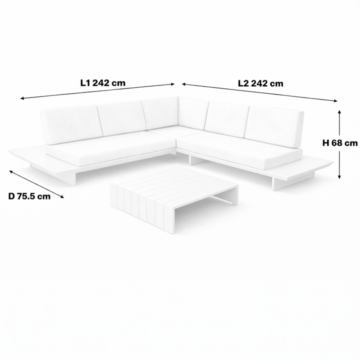 Salon de jardin Fiji en aluminium beige (dune) avec coussins toutes saisons