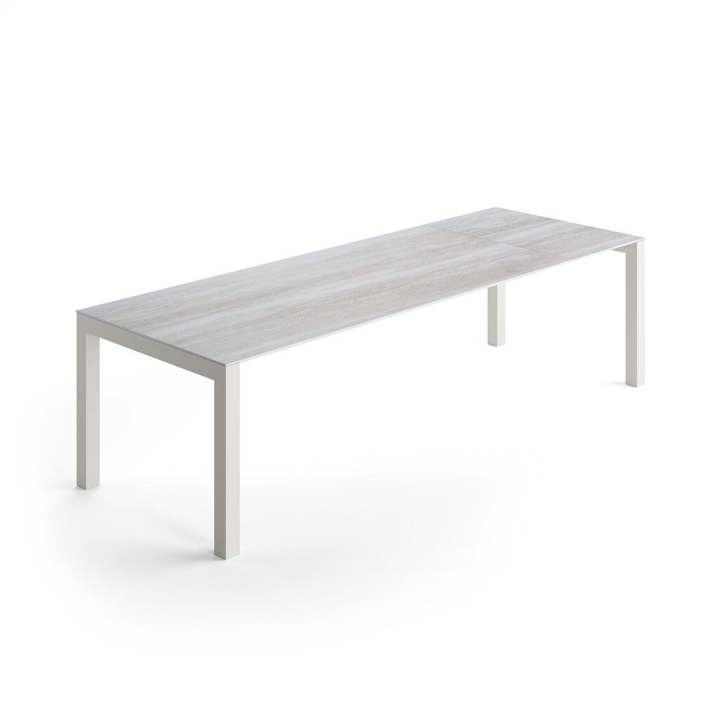 Forli verlengbare tuintafel 220-280x100cm in beige aluminium en travertino keramisch tafelblad