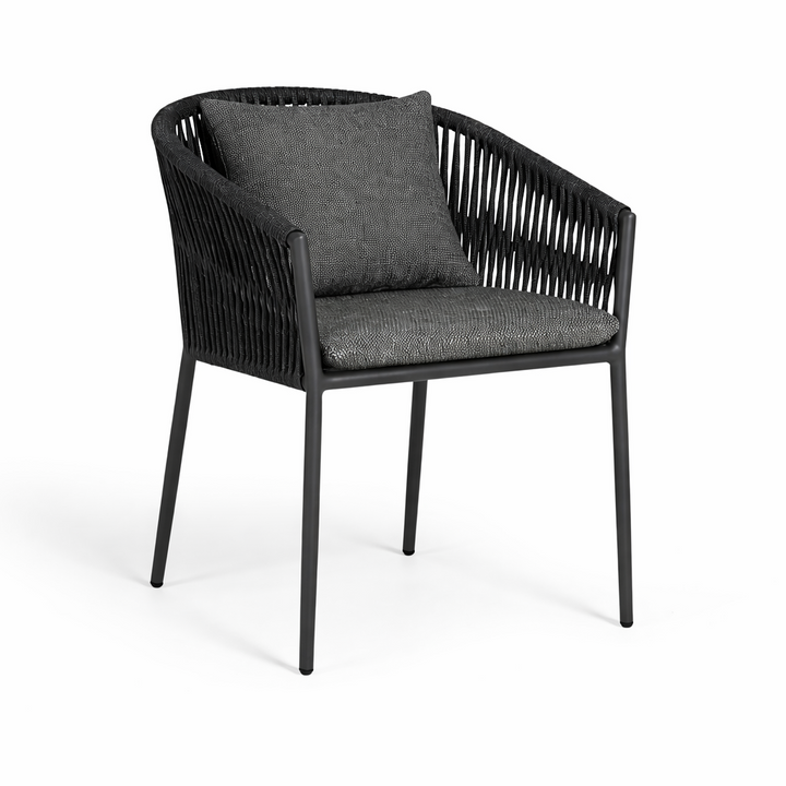 Chaise de jardin Fortuna en aluminium antracite et corde ronde tissée droite antracite