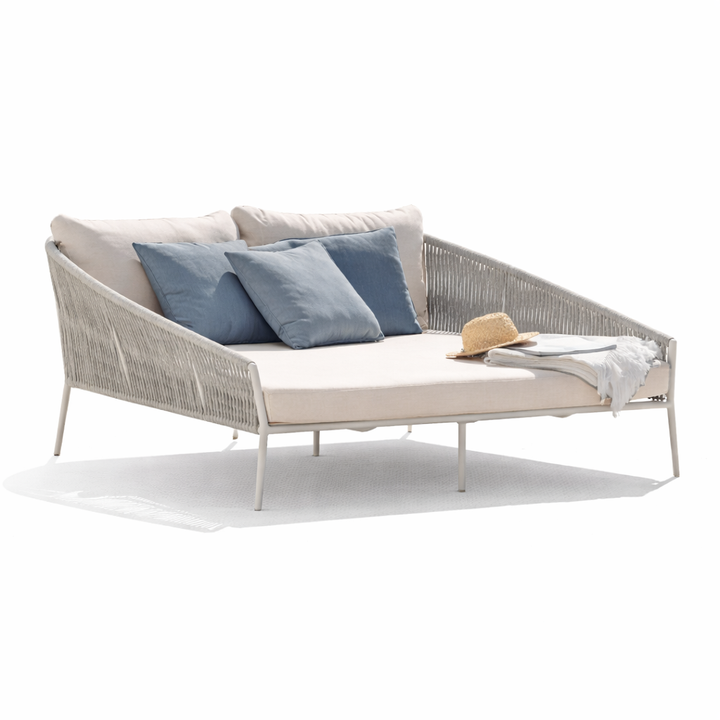 Fortuna daybed in wit aluminium en linen recht geweven ronde rope