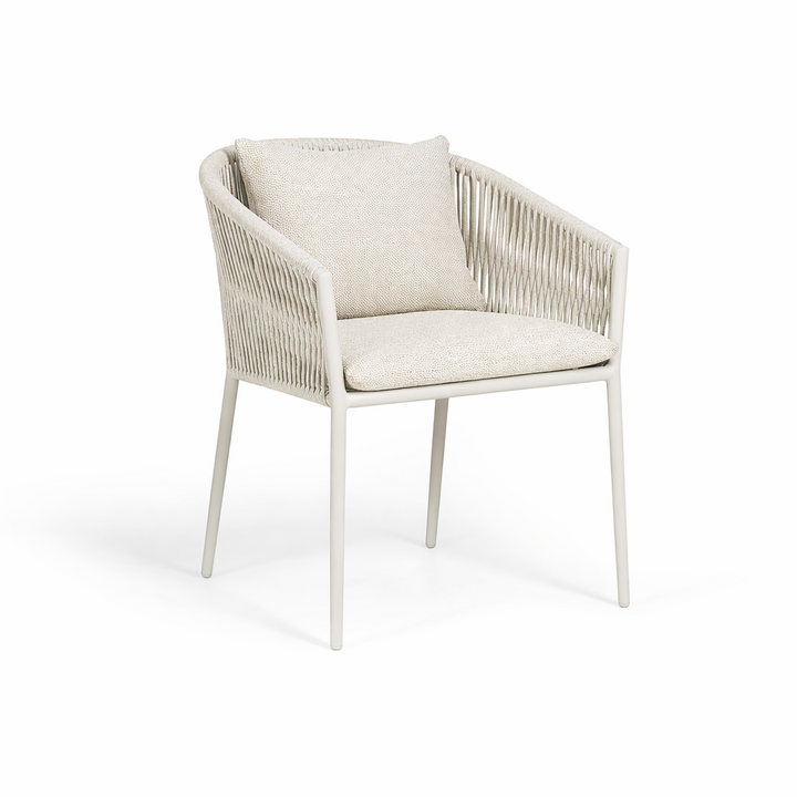 Chaise de jardin Fortuna en aluminium dune et lin tressé rond droit