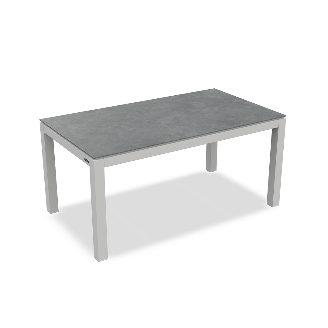 Table de jardin Danli 160x90 structure aluminium blanc et plateau tout céramique gris cendré 