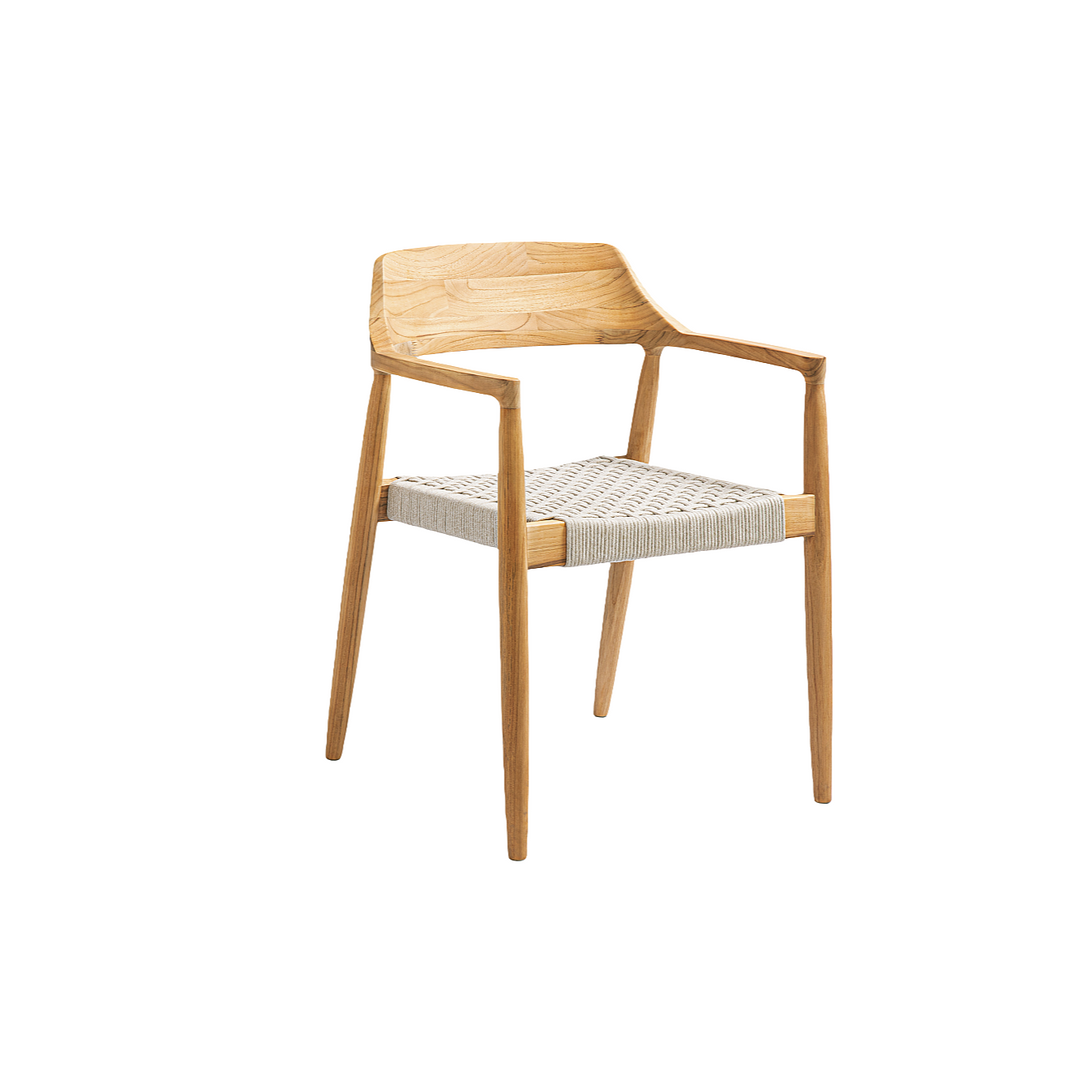 Tofino stackable garden chair with teak and linen woven rope seat