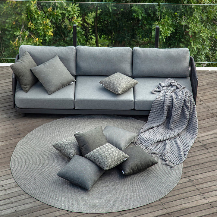 Ensemble de salon Bonito en aluminium antracite et corde tissée verticalement avec coussins toutes saisons