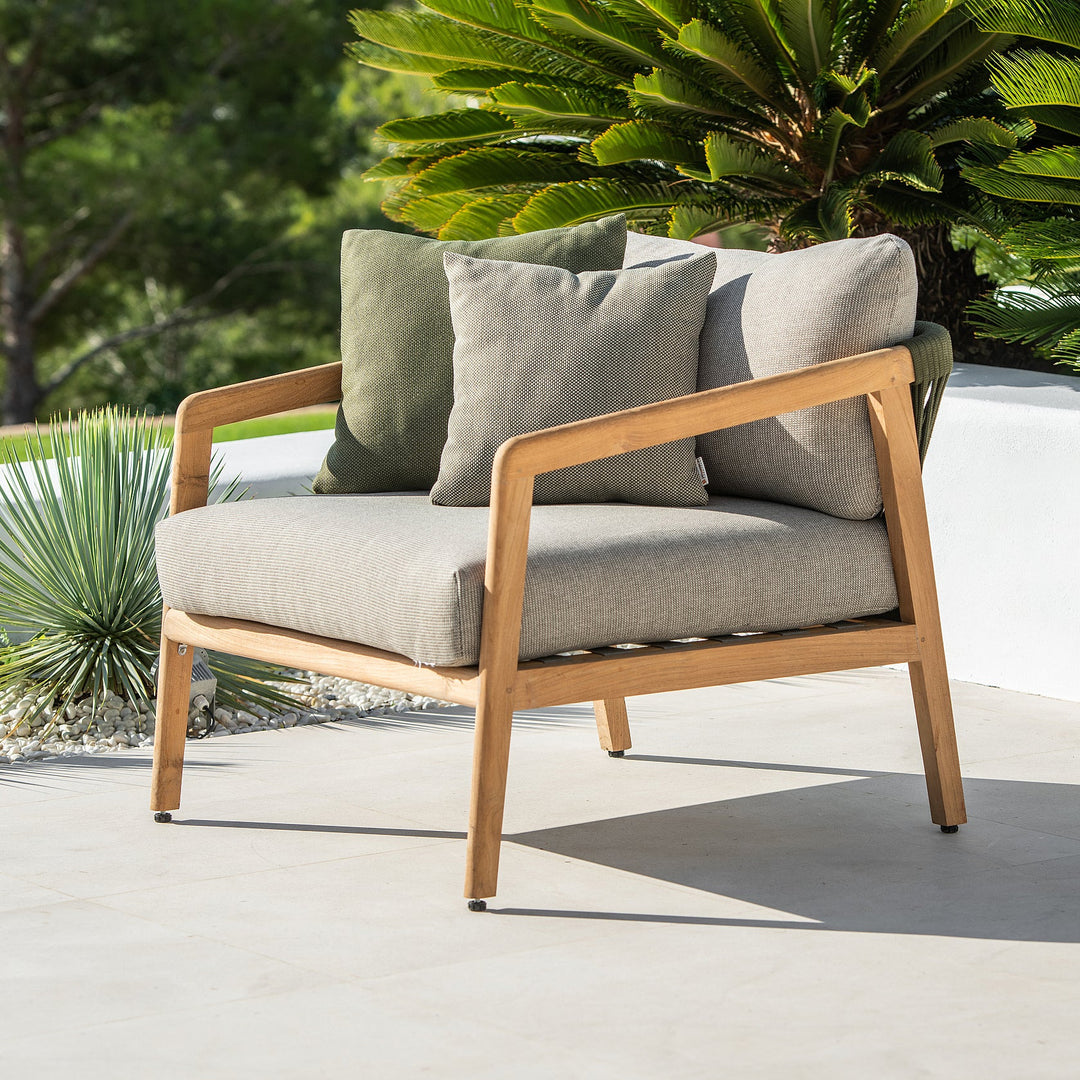 Fauteuil lounge 1 place Ritz en teck avec coussin toutes saisons