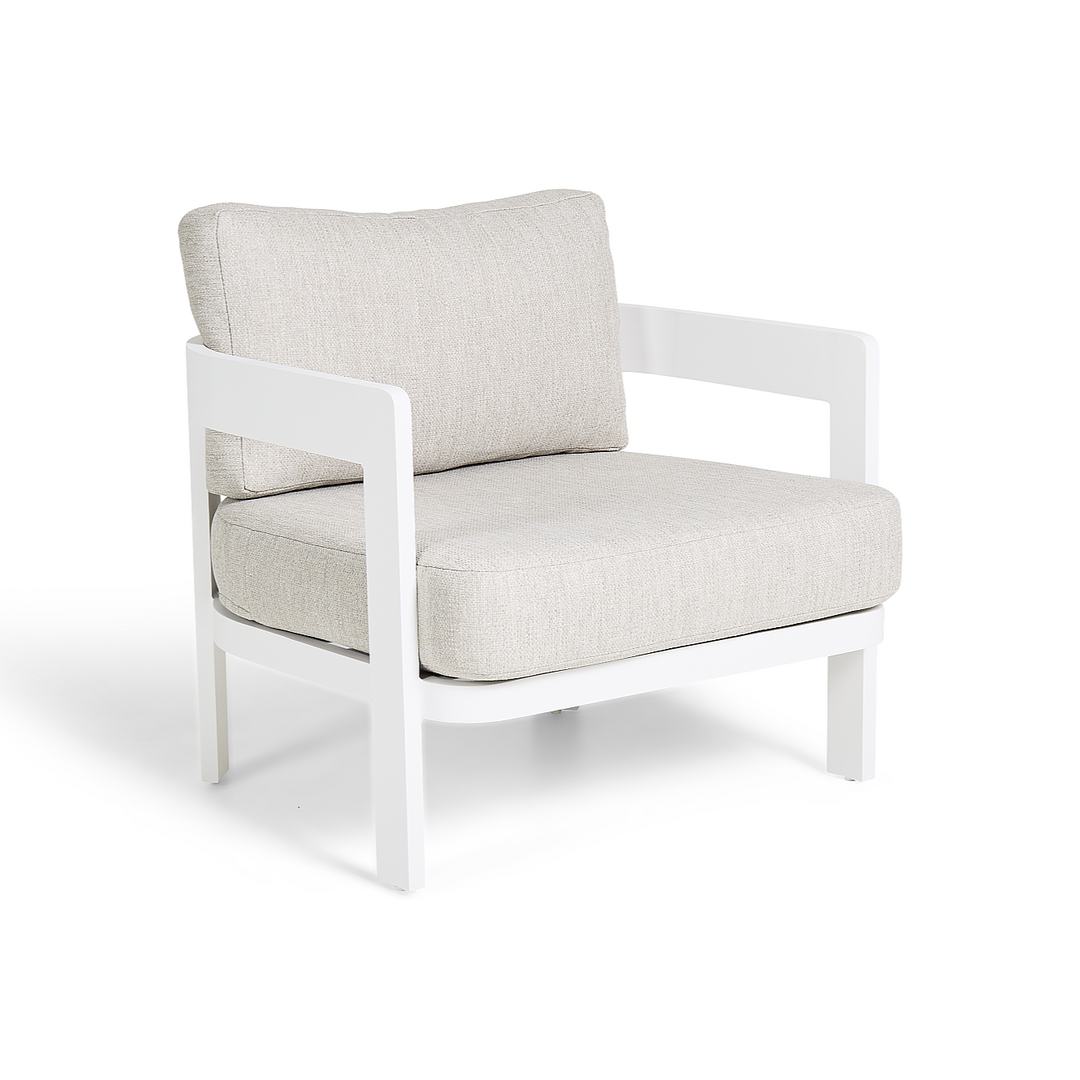 Ensemble de salon Domani en aluminium blanc avec coussins toutes saisons