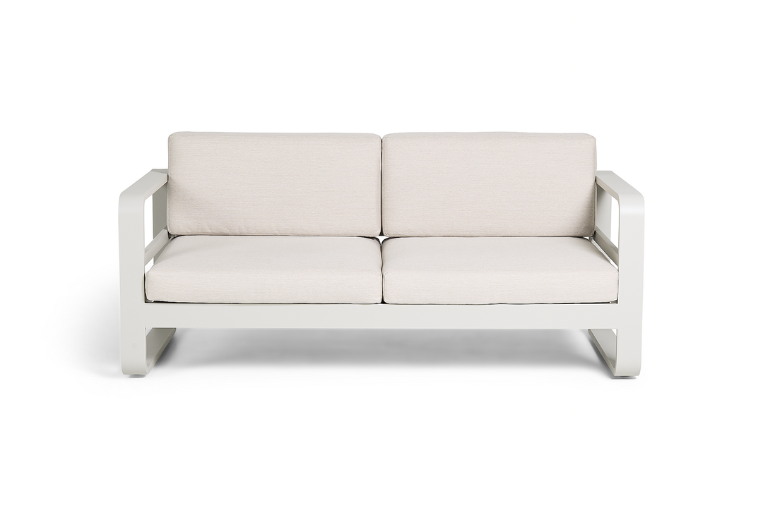 Fauteuil lounge 2 places Reno en aluminium beige avec coussins toutes saisons