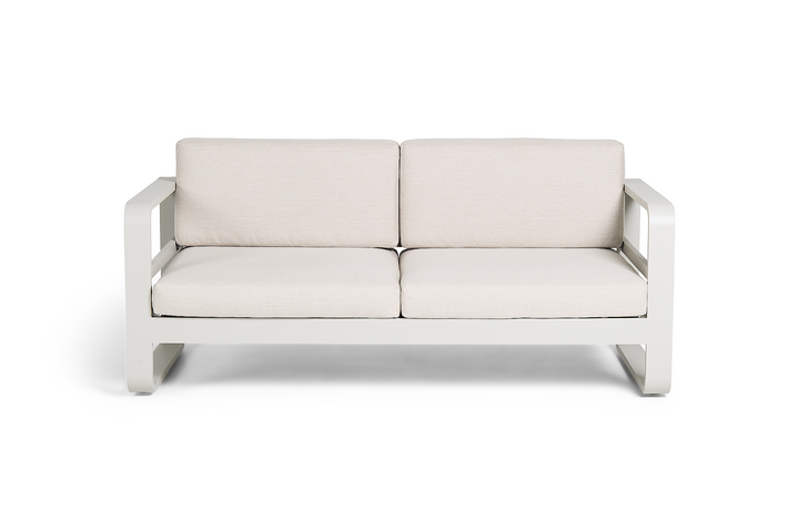 Fauteuil lounge 2 places Reno en aluminium beige avec coussins toutes saisons