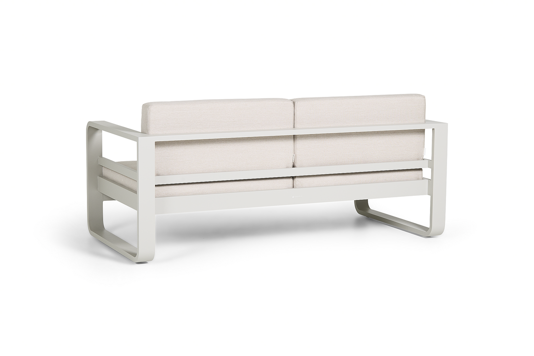 Fauteuil lounge 2 places Reno en aluminium beige avec coussins toutes saisons