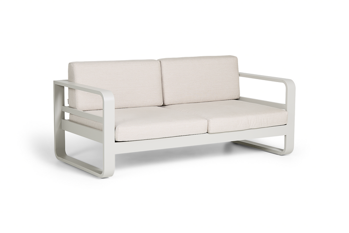 Fauteuil lounge 2 places Reno en aluminium beige avec coussins toutes saisons