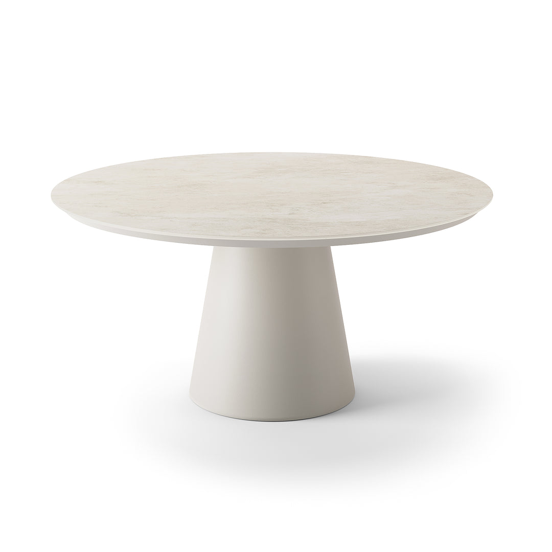 Ensemble de jardin rond Fortuna en aluminium beige et céramique R150cm avec chaise de salle à manger Fortuna