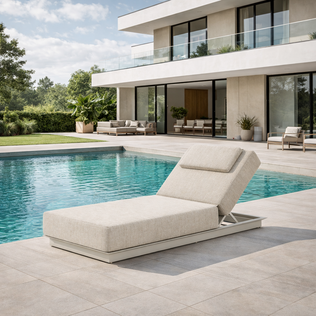 Lido sunlounger in beige aluminum with all-weather cushion