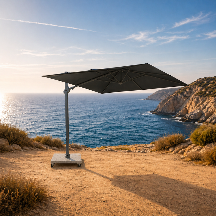 Monaco Zweefparasol 300x300 Sunbrella parasol+voet+hoes | zwart/zwart