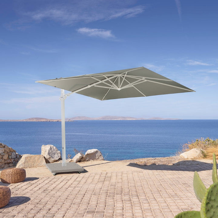 Monaco Zweefparasol 300x300 Sunbrella parasol+voet+hoes | wit/licht grijs