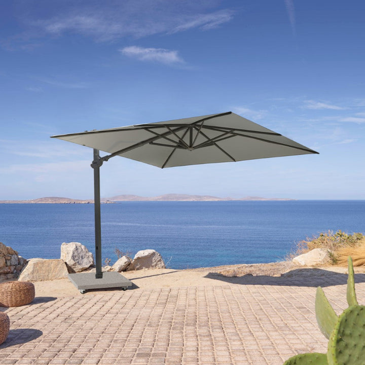 Monaco Zweefparasol 300x300 Sunbrella | parasol+voet+hoes | zwart/lichtgrijs