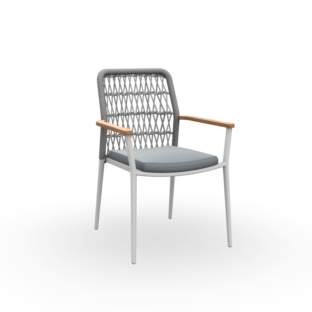 Loya garden chair in white aluminum and light gray woven round rope