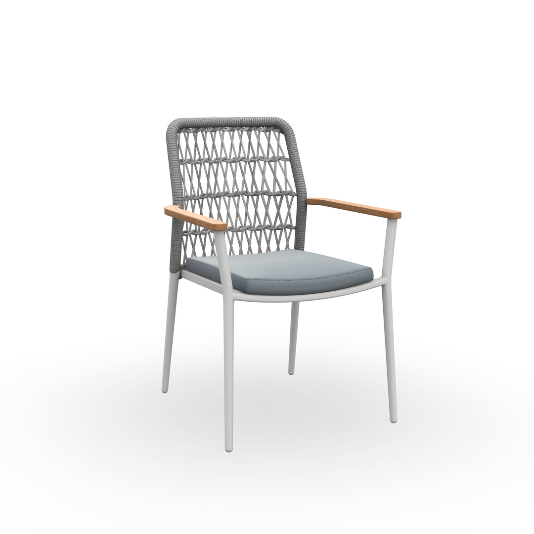 Loya garden chair in wit aluminium and light grey woven round rope