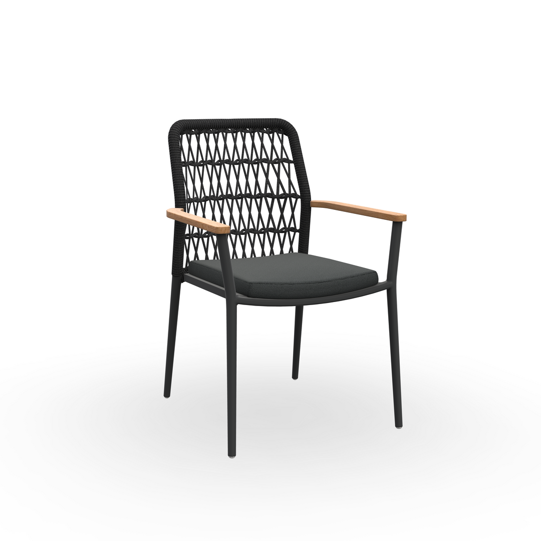 Loya garden chair in anthracite aluminum and anthracite woven round rope