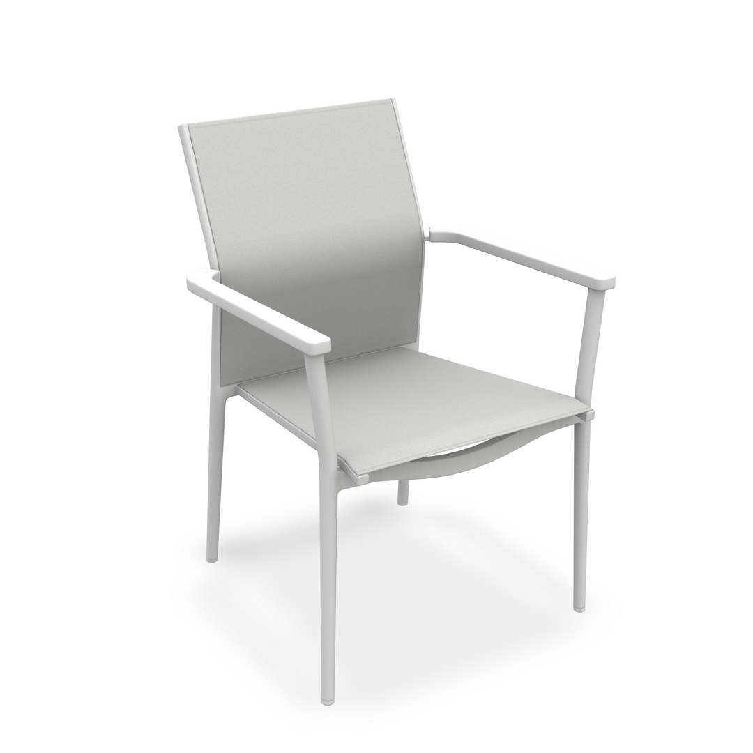 Chaise de jardin empilable Loya en aluminium blanc et batyline gris clair