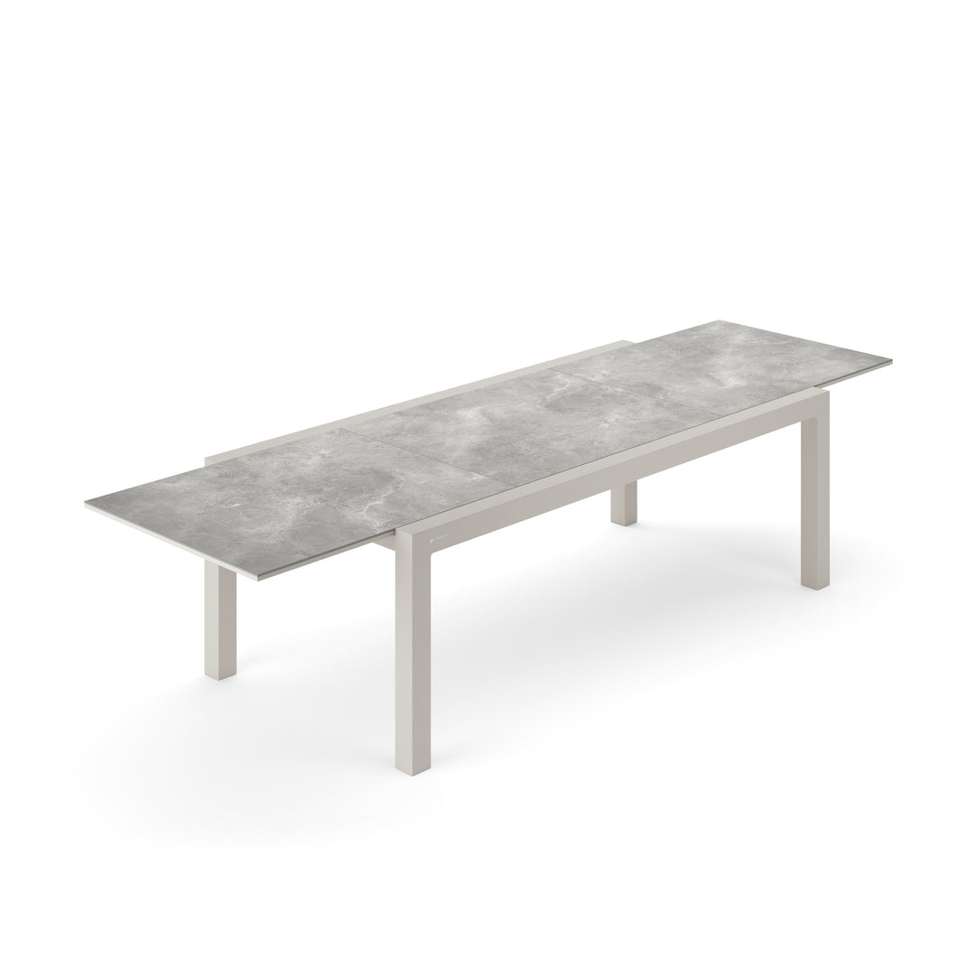 Table extensible Livorno en aluminium beige 220-330x105 avec céramique palladium gris