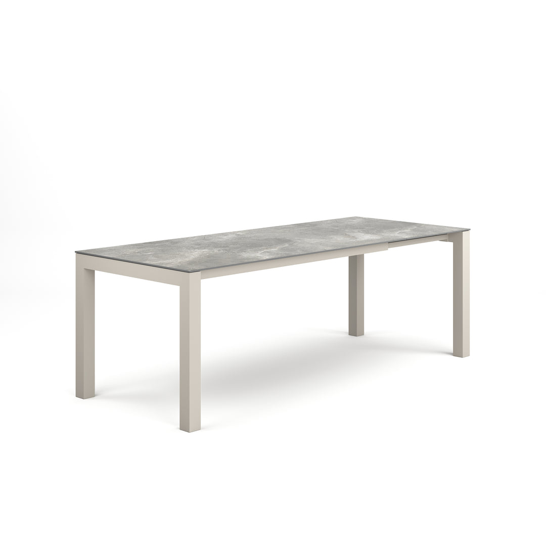 Table de jardin extensible Forli 160-220x90cm en aluminium beige avec plateau en céramique palladium