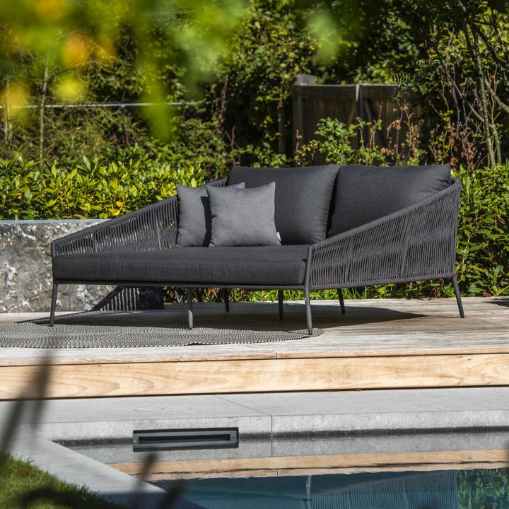 Lit de jour Fortuna en aluminium antracite avec corde ronde tissée droite antracite