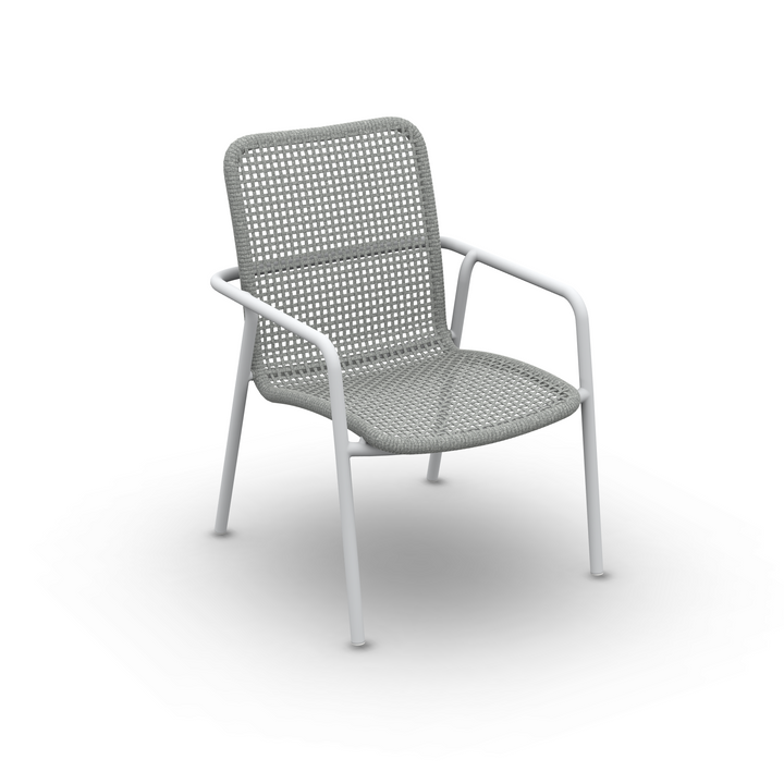 Chaise de jardin empilable Durham en aluminium blanc et corde ronde tressée carrée gris clair
