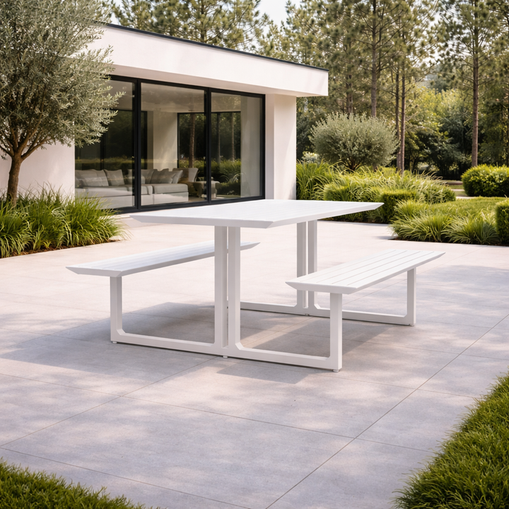 Cabo picnic table 240cm in white aluminum