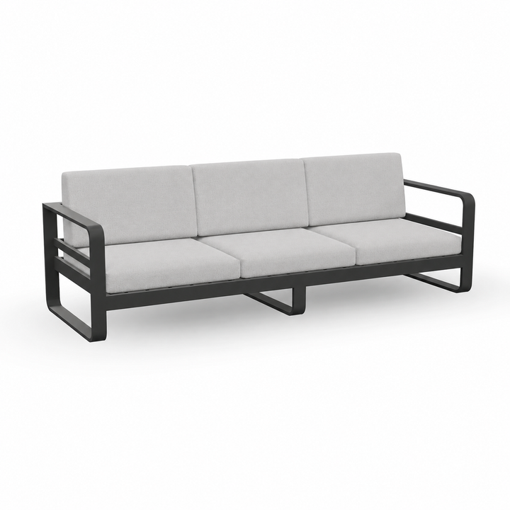 Banquette lounge 3 places Reno en aluminium antracite et coussins toutes saisons