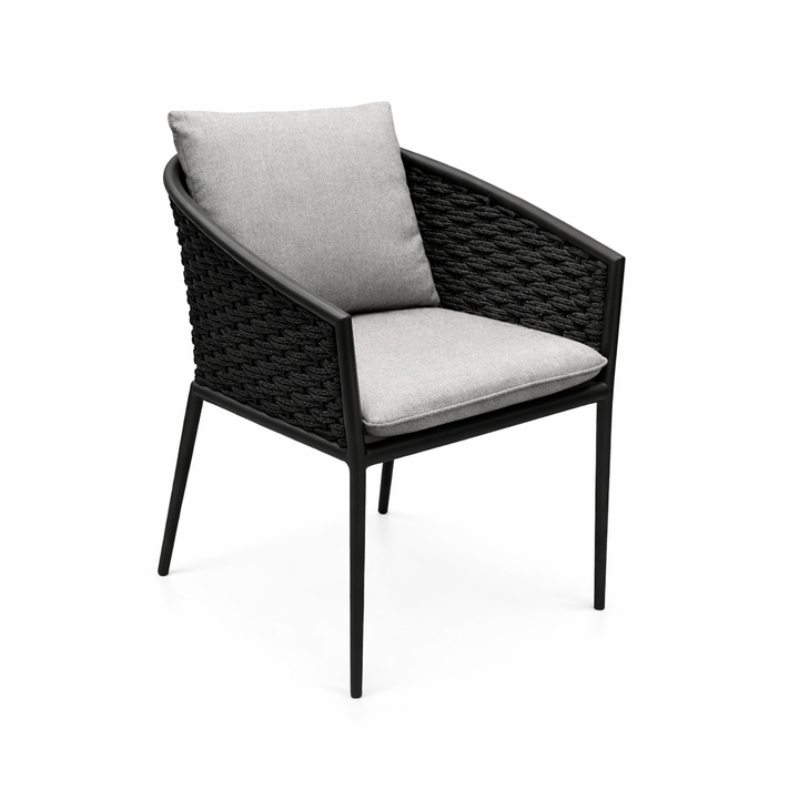 Chaise de jardin Sarina en aluminium antracite et corde ronde tissée horizontale antracite