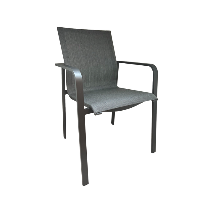 Chaise de jardin empilable Evora en aluminium anthracite et batyline gris foncé