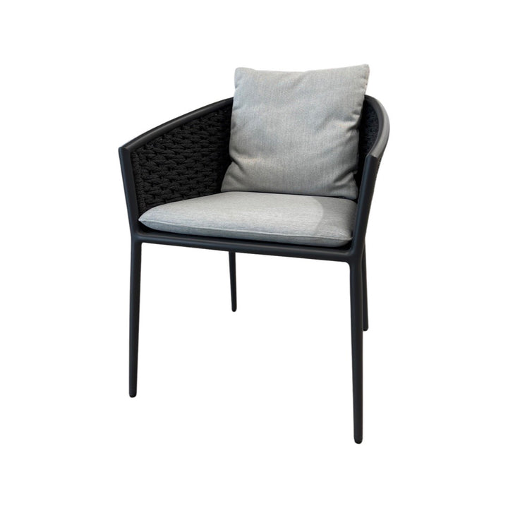 Sarina garden chair in antracite aluminium and antracite horizontally woven round rope