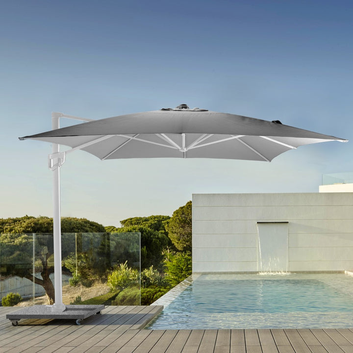 Malaga Zweefparasol 300x400 lichtgrijs parasol+voet+hoes