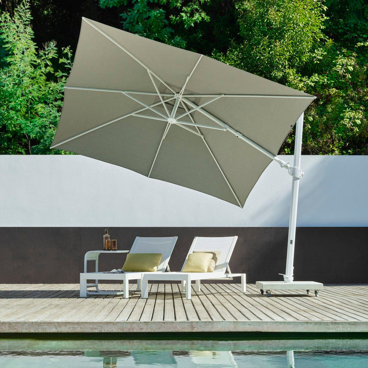 Monaco Zweefparasol 300x300 Sunbrella parasol+voet+hoes | wit/licht grijs